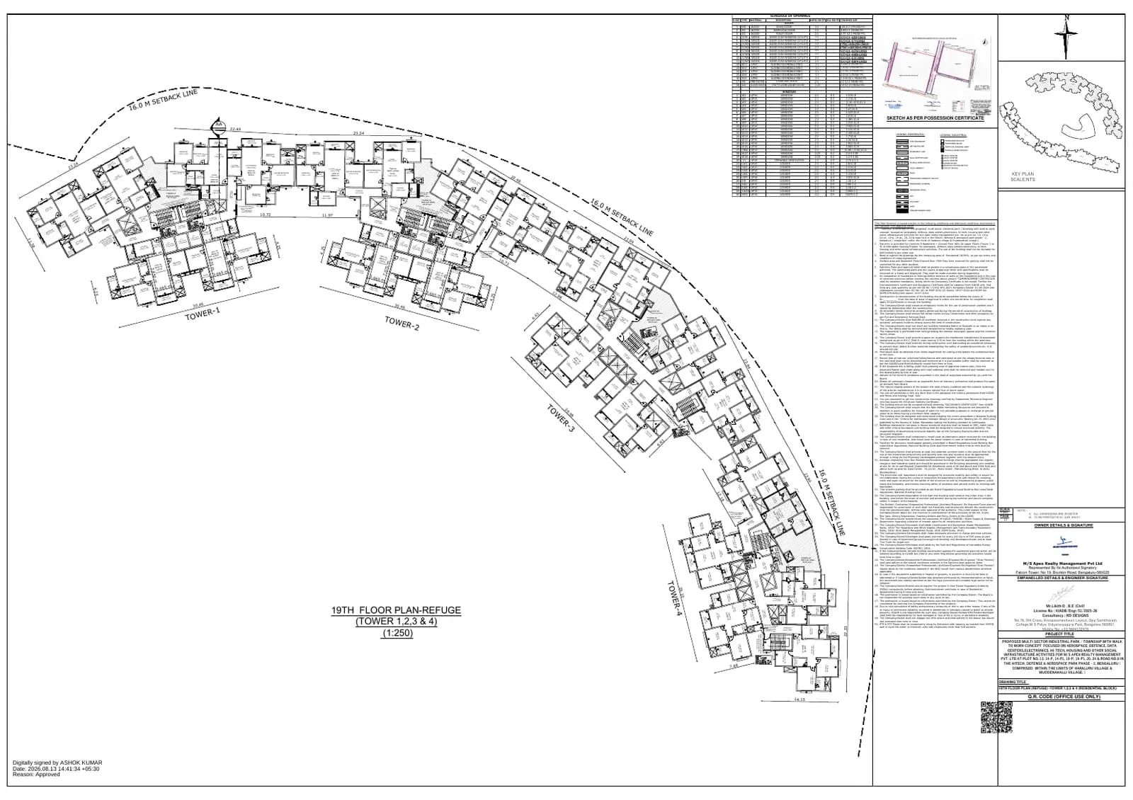 Prestige Parklane: 16 19th Floor Plan ( Refuge ) Tower - 1,2,3 &4 ( Residential Block ) (filed with Karnataka RERA)