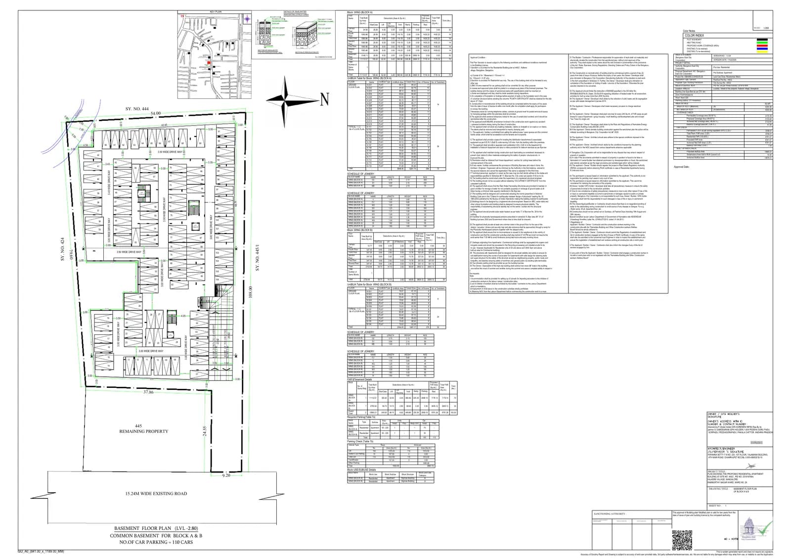 Sathvik Signature: Approved Building Plan, page 1 (filed with Karnataka RERA)