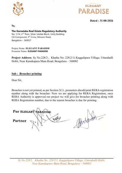 Elegant Paradise: Brochure (filed with Karnataka RERA)