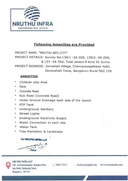 Nruthu Neo City: Brochure (filed with Karnataka RERA)