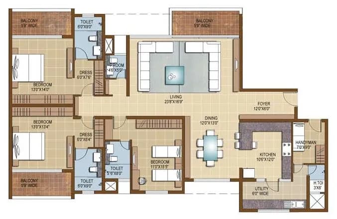 Sterling Infinia floor plan: 3 BHK floor plan Tower 2