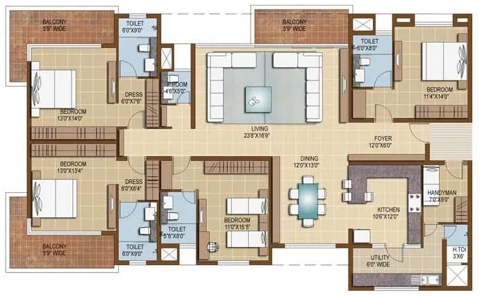 Sterling Infinia floor plan: 4 BHK floor plan Tower 1