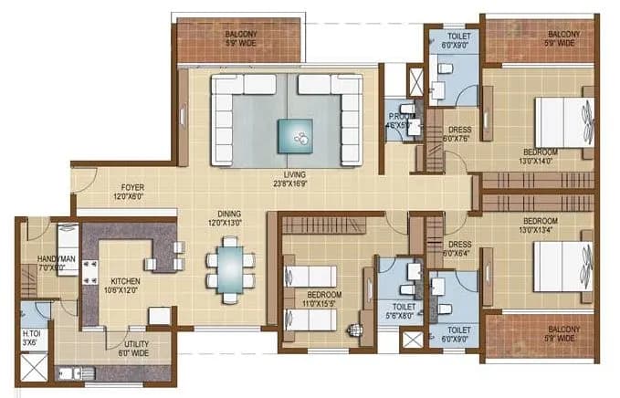 Sterling Infinia floor plan: 3 BHK floor plan Tower 1