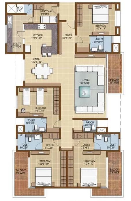 Sterling Infinia floor plan: 4 BHK floor plan Tower 2