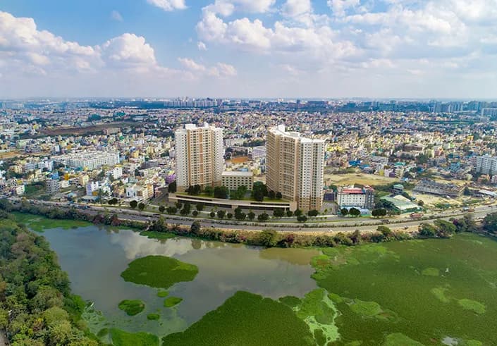 Welcome view of Monarch Aqua lakefront development
