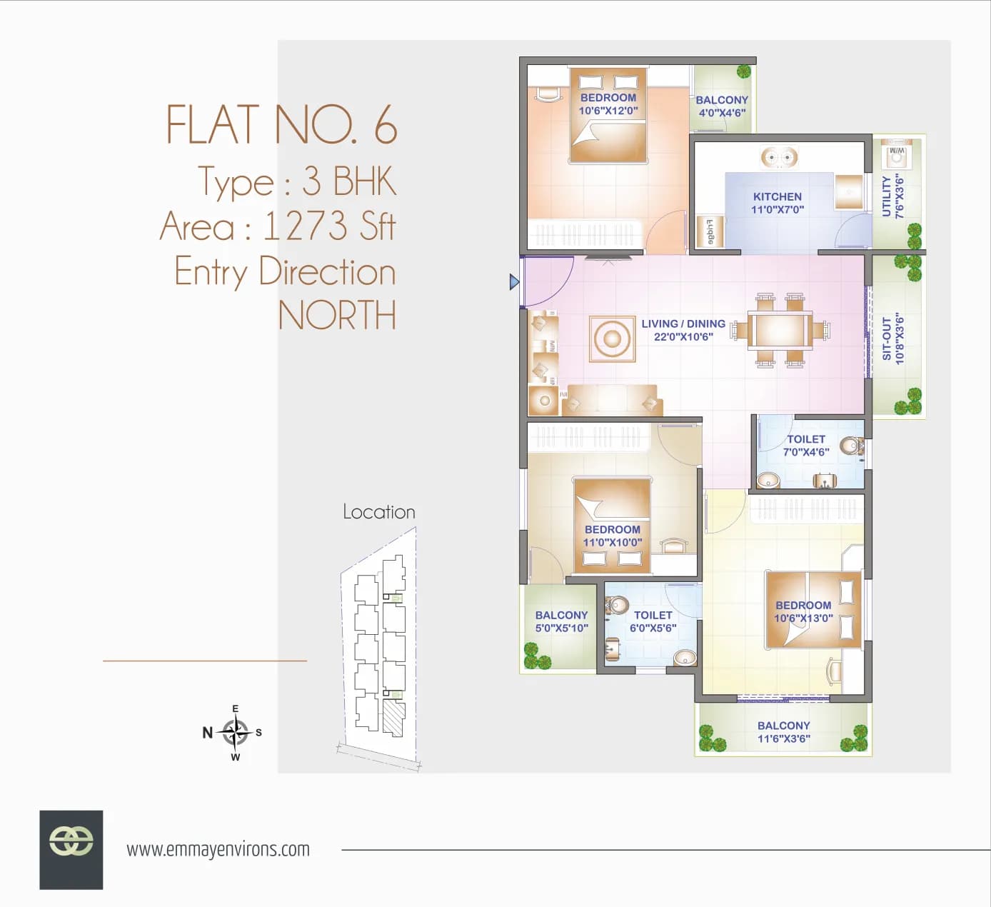 Emmay Environs Pride floor plan: Floor plan for Flat 6