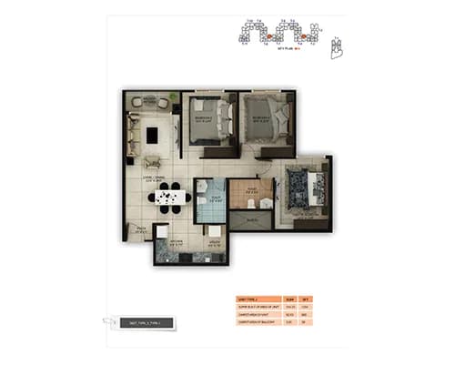 Salarpuria Sattva Misty Charm floor plan: 2 BHK + 2T Type C floor plan 945 sq ft