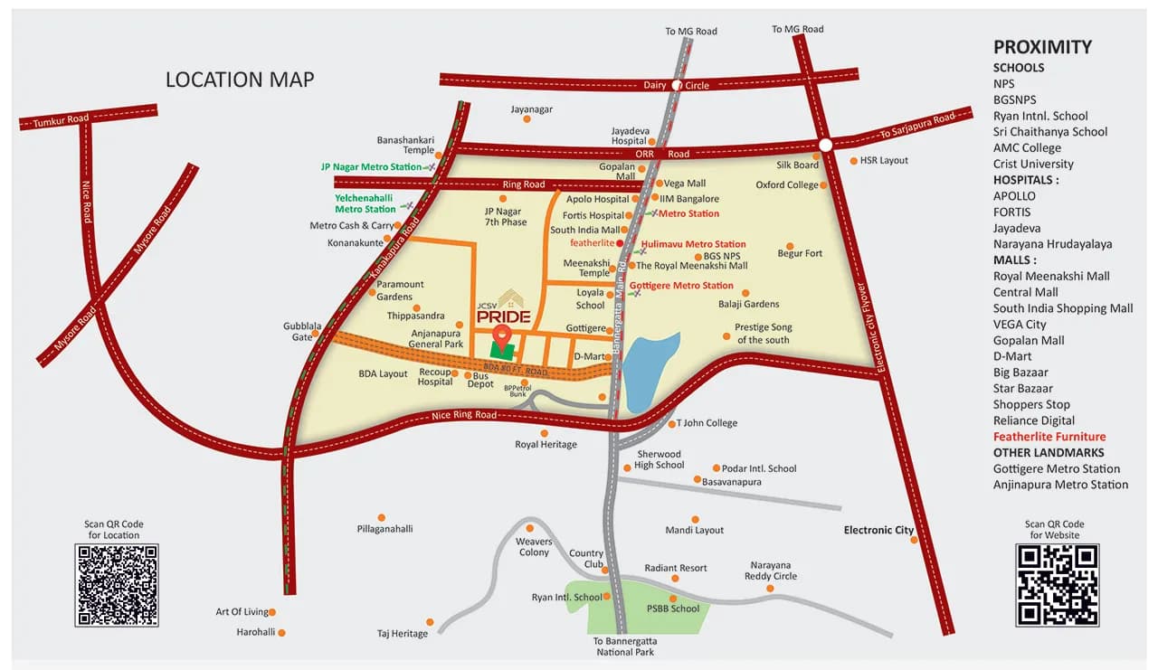 JCSV Pride: Location map showing proximity to schools, hospitals, malls