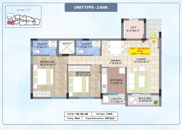 Raja Four Squares floor plan: 1 BHK unit floor plan 694 sq.ft