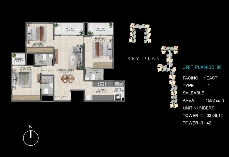 Sowparnika Ashiyana floor plan: 3 BHK floor plan