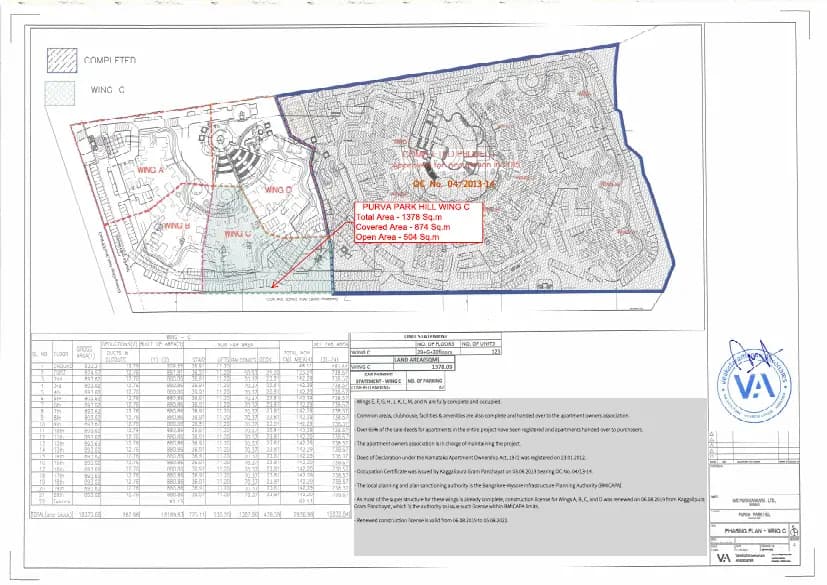 Purva Park Hill: Demarcation Plan (PPH Wing C) (filed with Karnataka RERA)