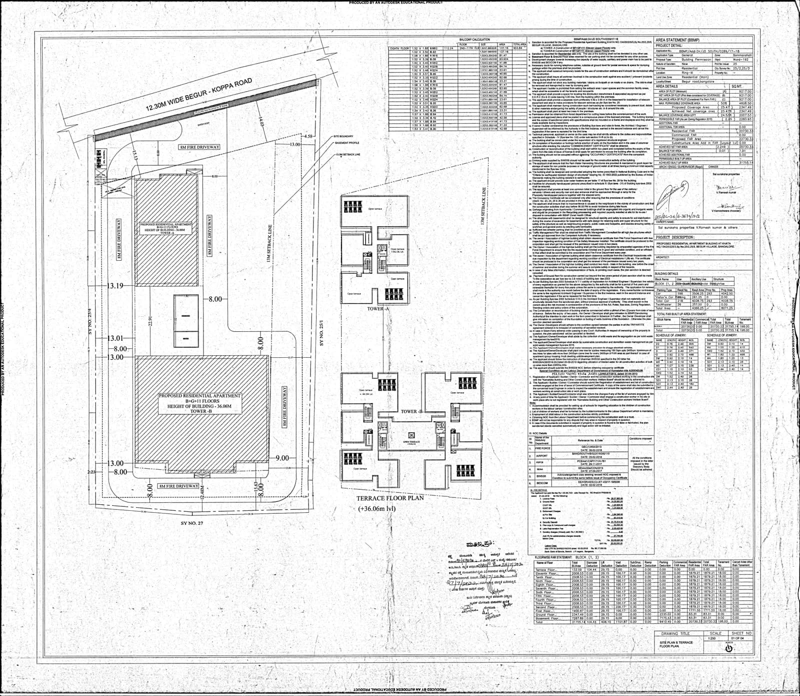 Suraksha Heritage Park: Site plan and Terrace floor plan (filed with Karnataka RERA)