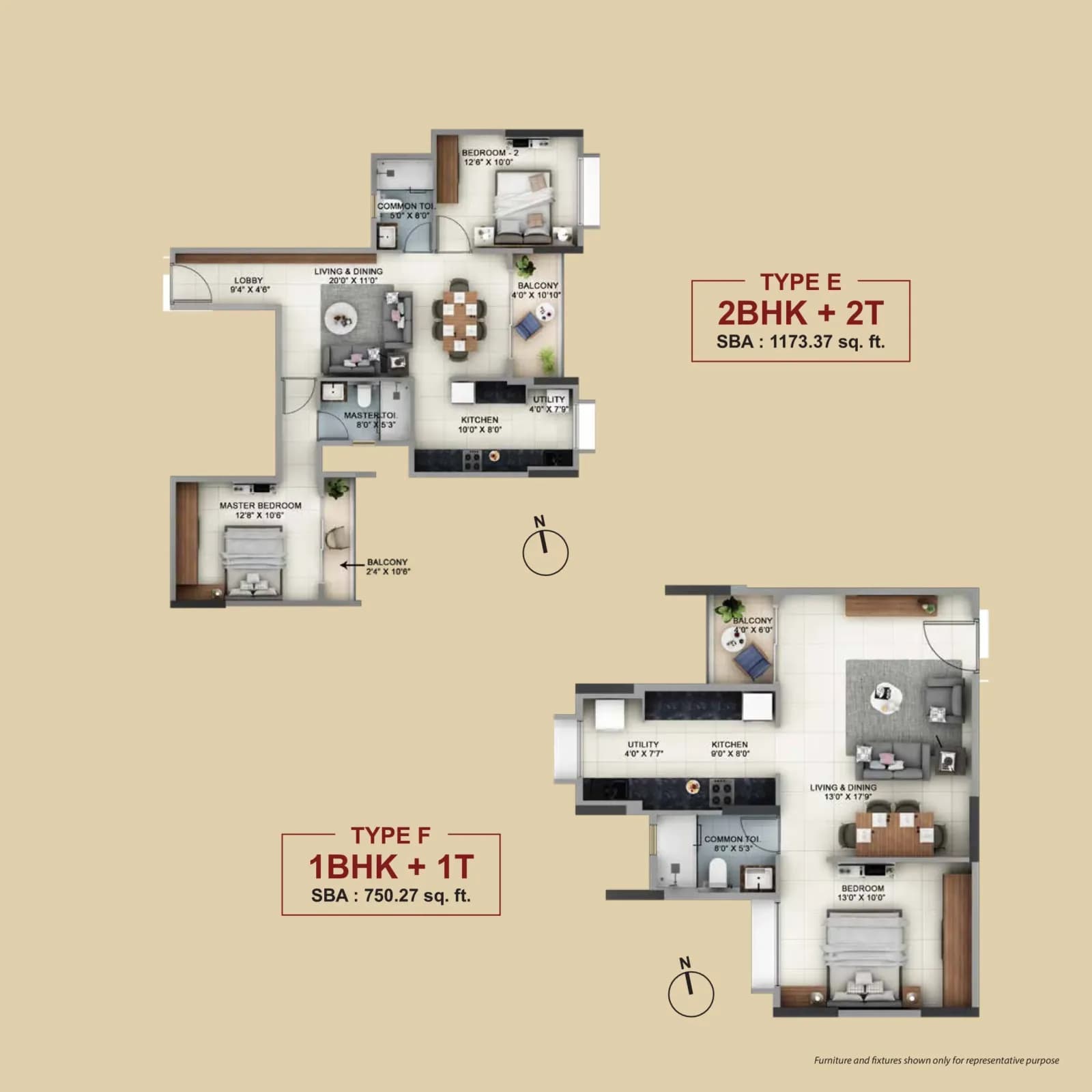 Salarpuria-Sattva Signet floor plan: 2 BHK Floor Plan Type D & E