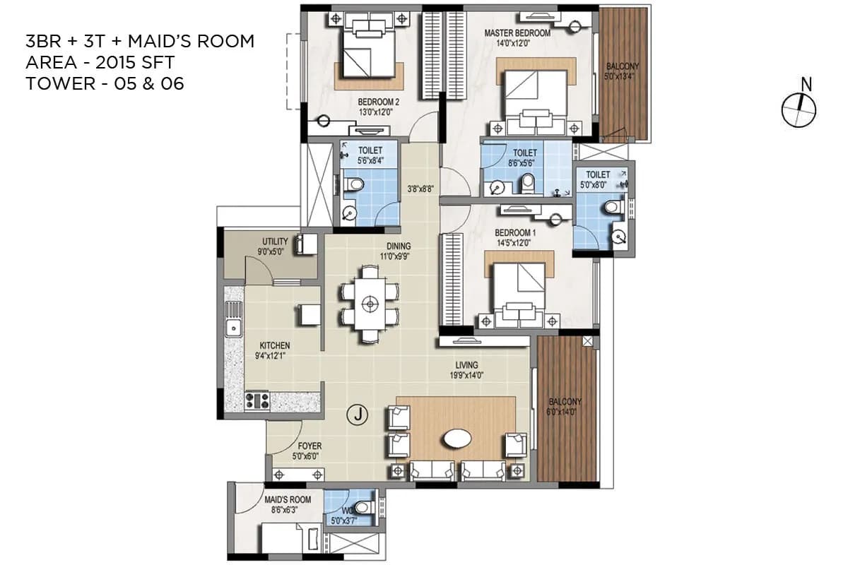 Sterling Ascentia floor plan: Type D floor plan - 2015 sq ft, 3BR + 3T + Handyman