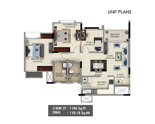 Salarpuria-Sattva Anugraha floor plan: 2 BHK floor plan 1046 sq ft