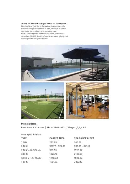 Sobha Brooklyn Towers - Town Park: Brochure, page 2 (filed with Karnataka RERA)