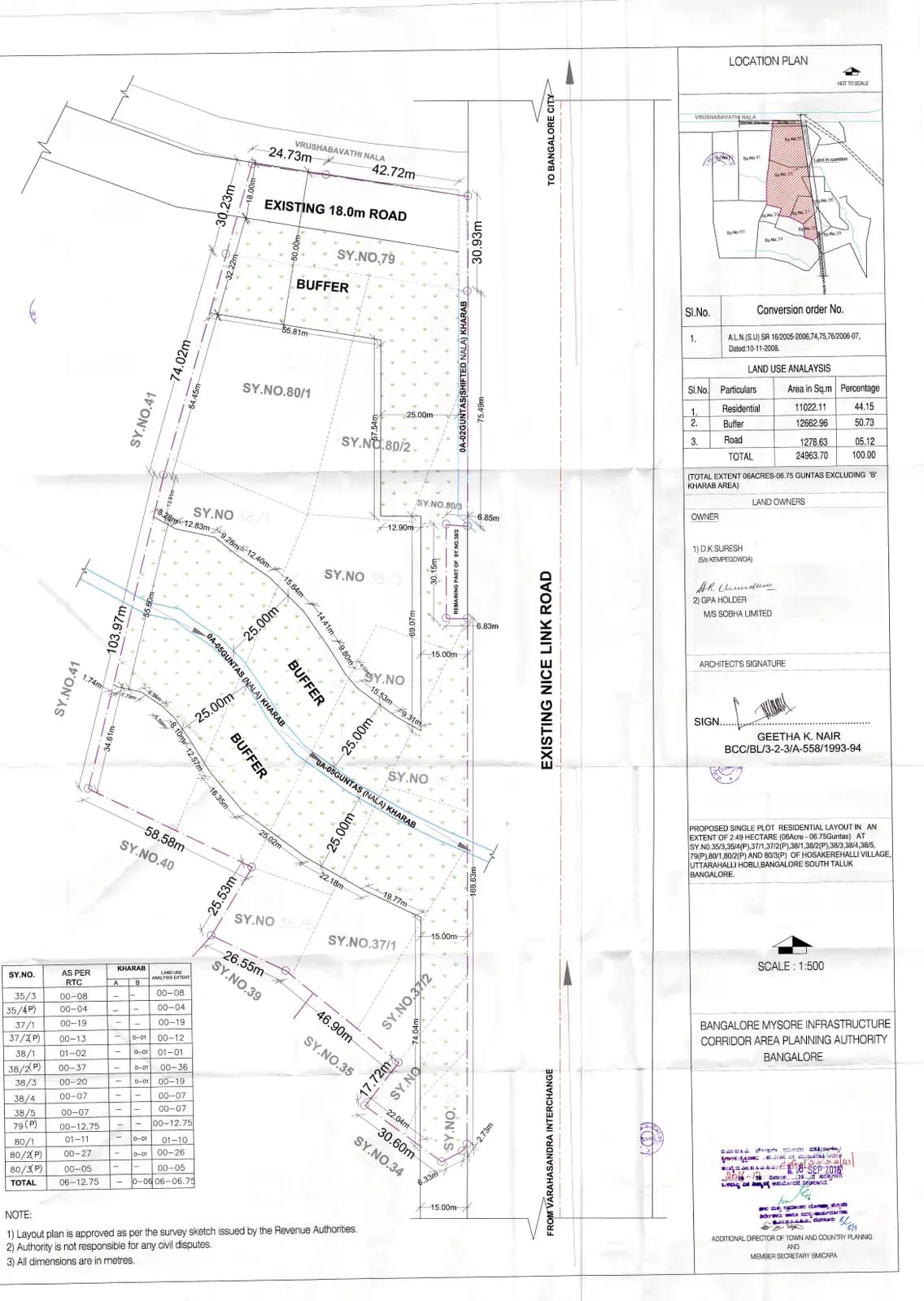 Sobha Royal Crest: 5 Single layout Plan (filed with Karnataka RERA)