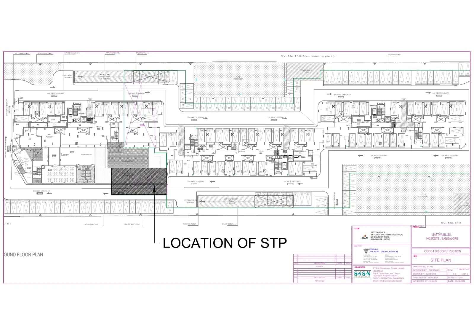 Sattva Bliss: STP design drawing and STP demarcation site plan (filed with Karnataka RERA)