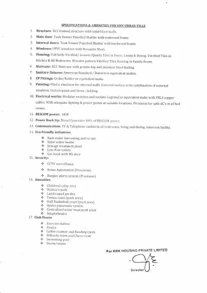 KRK Urban Ville: Brochure (filed with Karnataka RERA)