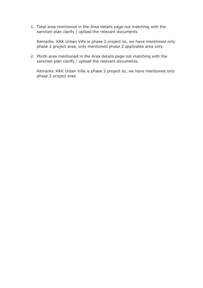 KRK Urban Ville: Total area mentioned in the Area details page not matching with the sanction plan clarify (filed with Karnataka RERA)
