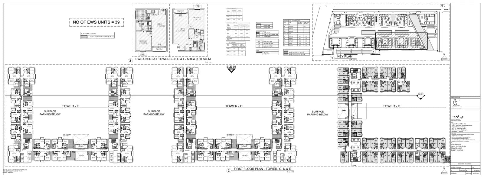 Emerald & Luminaire Block at Brigade El Dorado: Tower E - First Floor Plan (filed with Karnataka RERA)