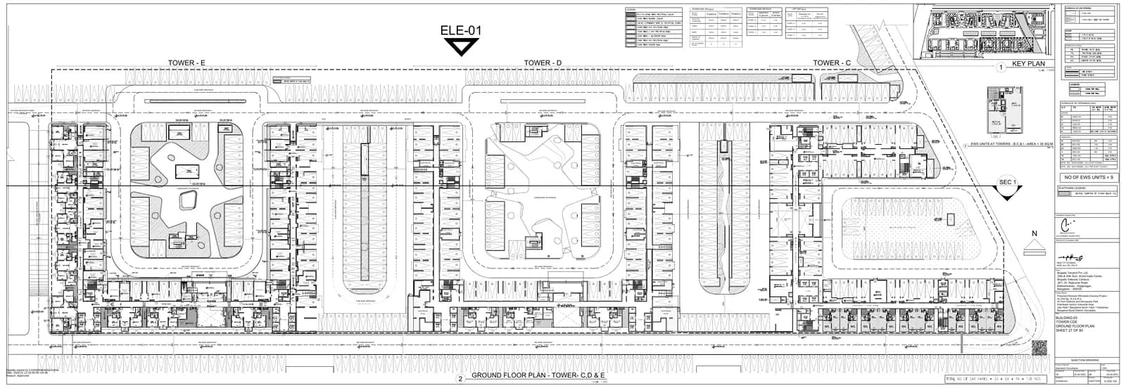 Emerald & Luminaire Block at Brigade El Dorado: Tower E - Ground Floor Plan (filed with Karnataka RERA)