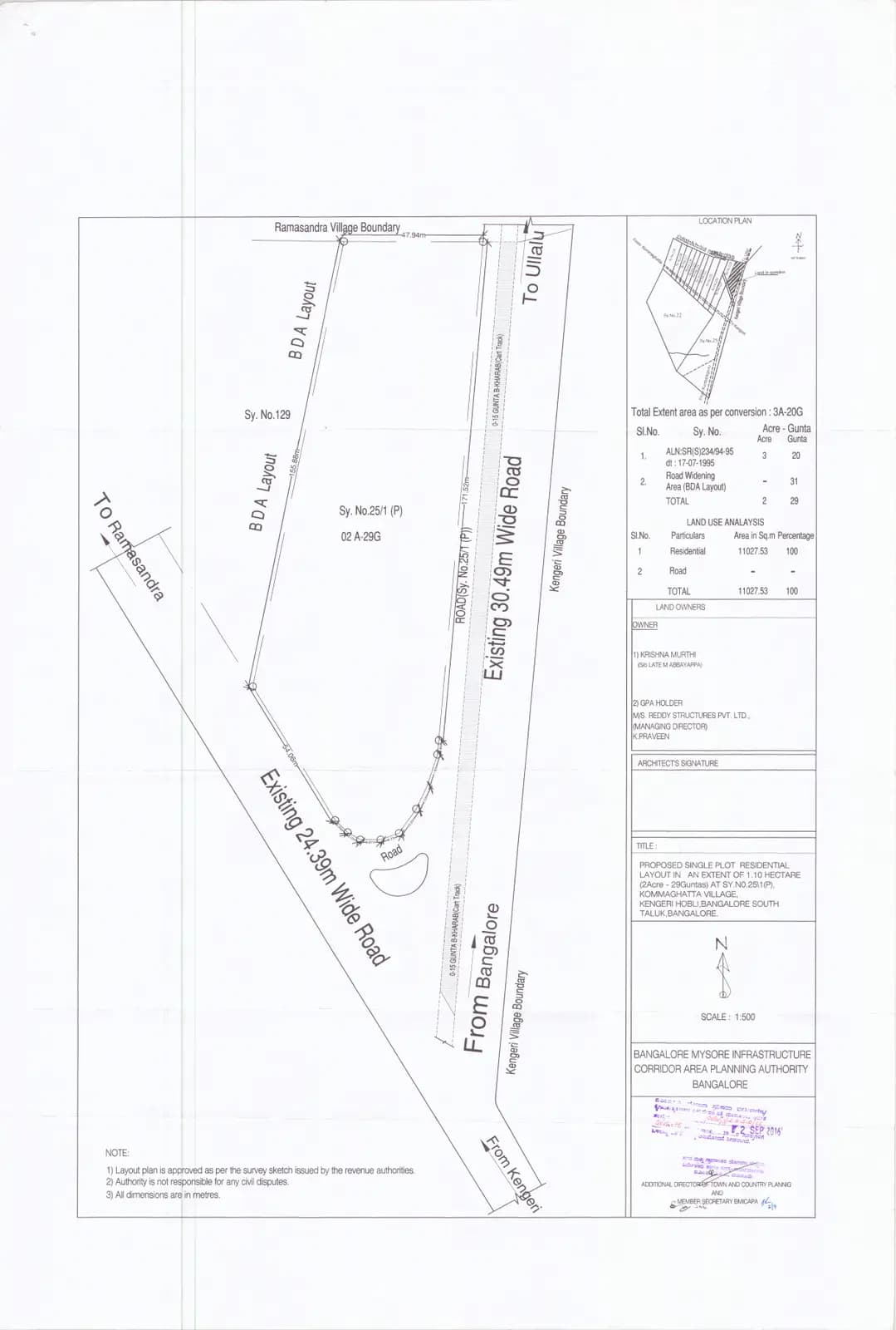 Mahaveer Highlands: Approved Layout Plan (filed with Karnataka RERA)
