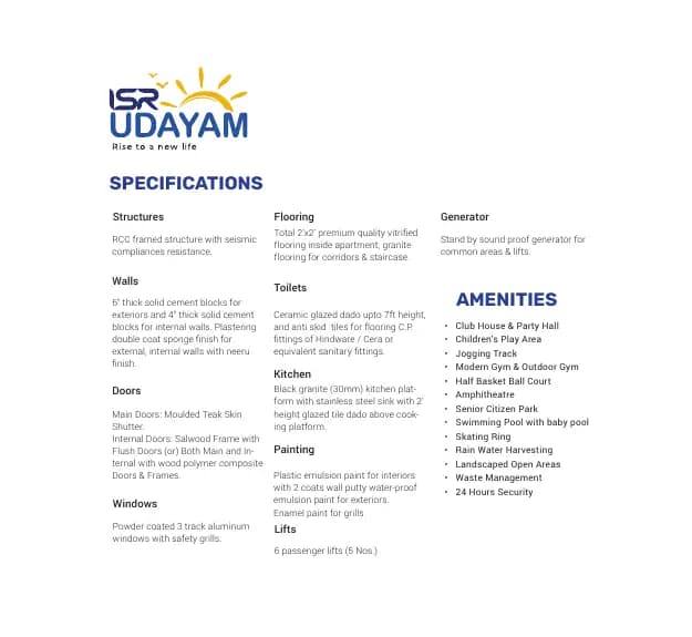 Isr Udayam: Brochure, page 3 (filed with Karnataka RERA)