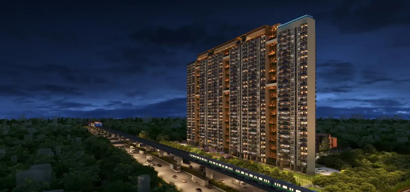 Godrej Tiara: Exterior render of the tower at dusk (artist's impression) (artist’s impression)