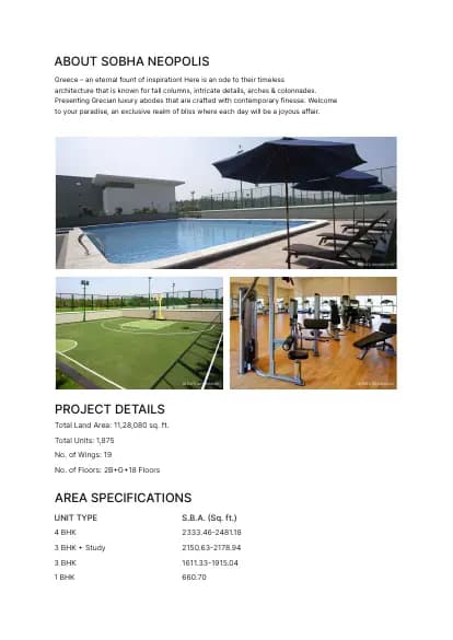 SOBHA Neopolis: Brochure, page 2 (filed with Karnataka RERA)