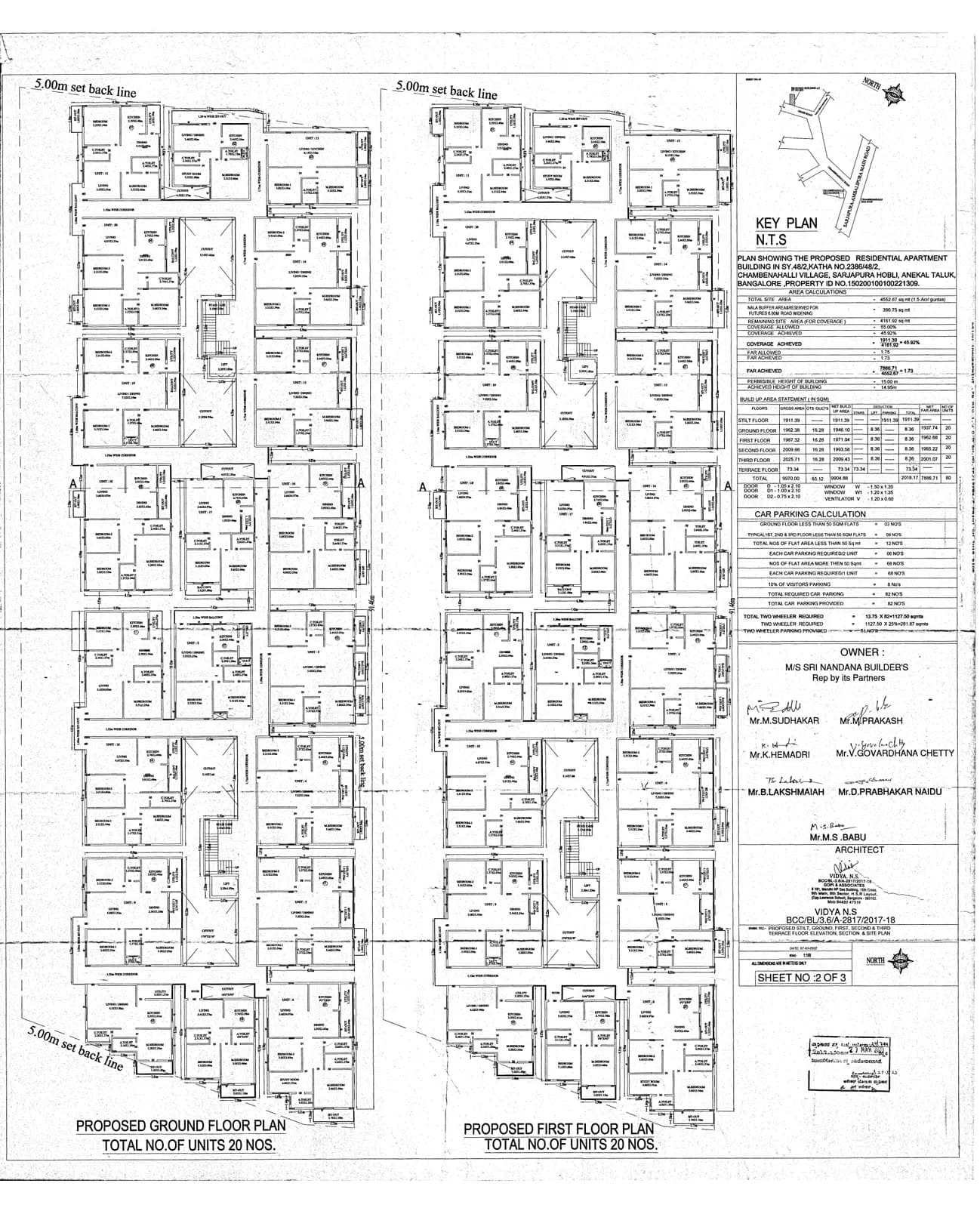 Sri Nandana Galaxy: Ground Floor Plan and 1st floor Plan (filed with Karnataka RERA)