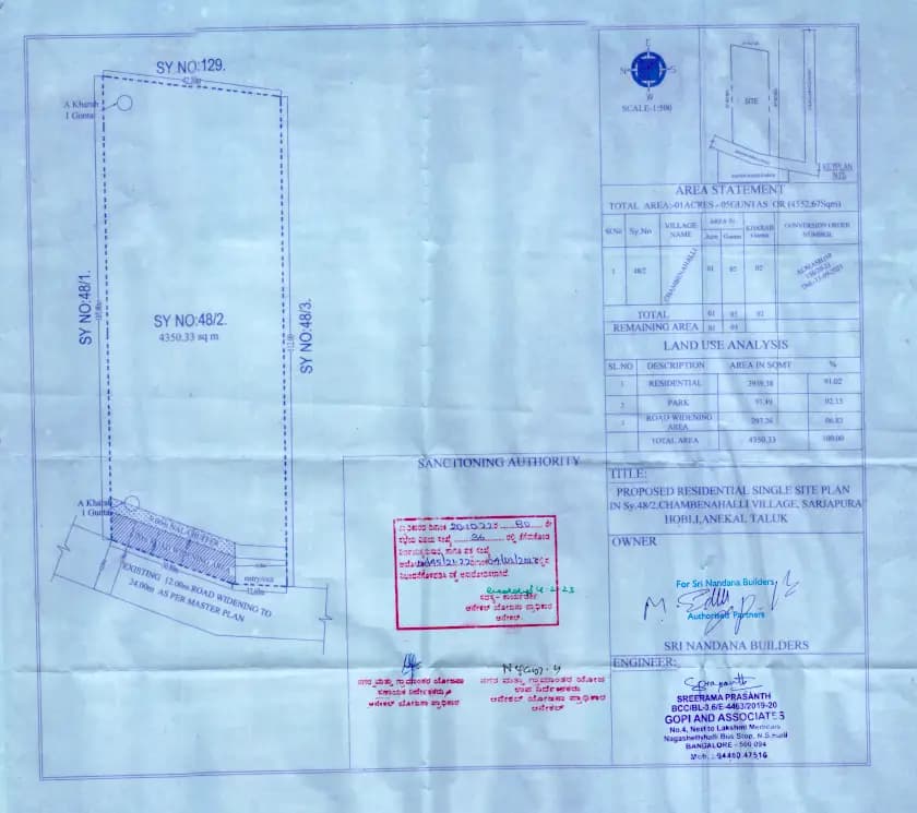 Sri Nandana Galaxy: Single Plot Layout Plan (filed with Karnataka RERA)