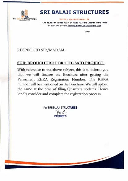 Sri Balaji Serene: Brochure (filed with Karnataka RERA)