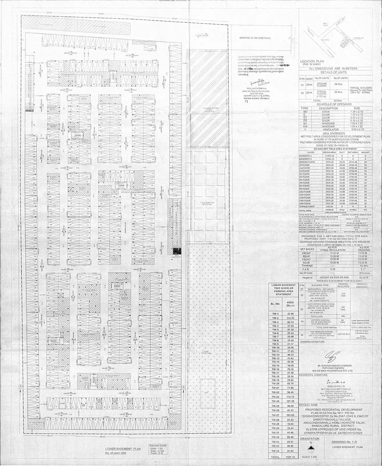 DS Max Sky Fields: 1 LOWER BASEMENT FLOOR PLAN (filed with Karnataka RERA)
