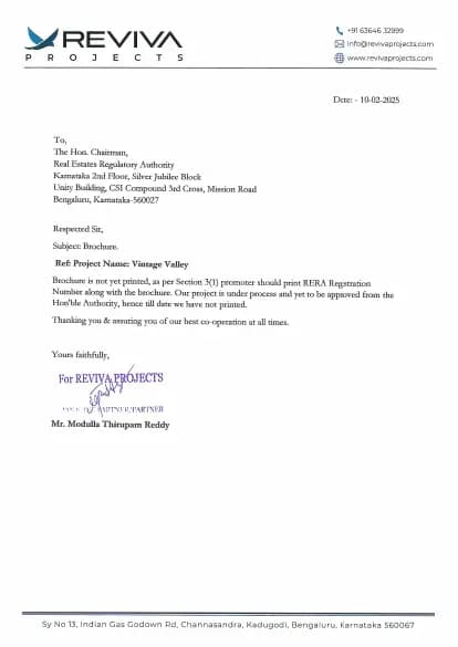 Vintage Valley: Brochure (filed with Karnataka RERA)