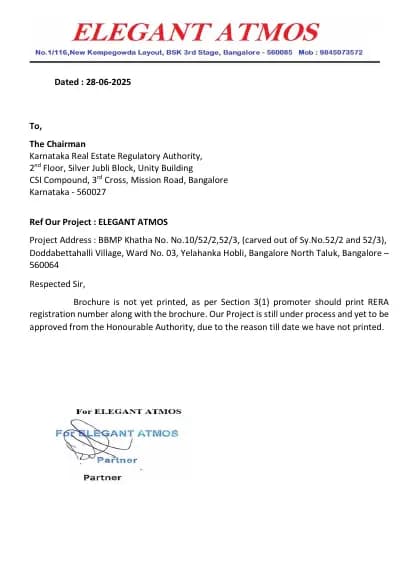 Elegant Atmos: Brochure (filed with Karnataka RERA)