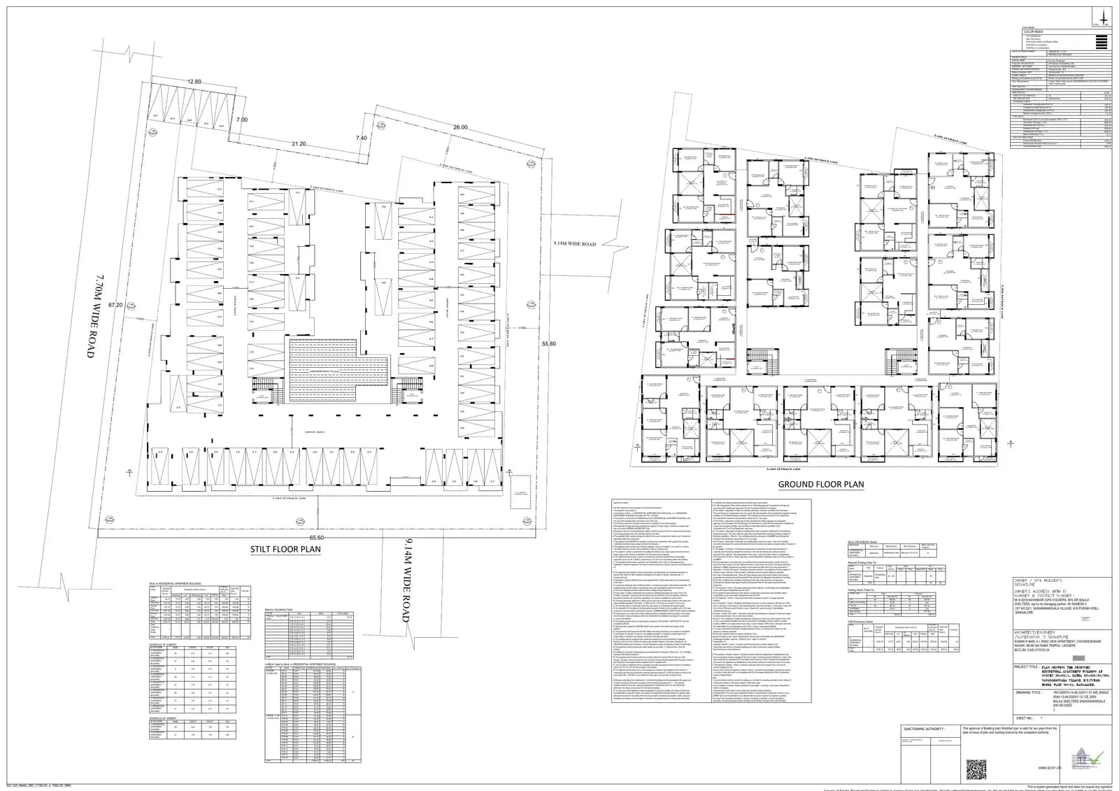 Sri Balaji Grand: Approved Building Plan, page 1 (filed with Karnataka RERA)