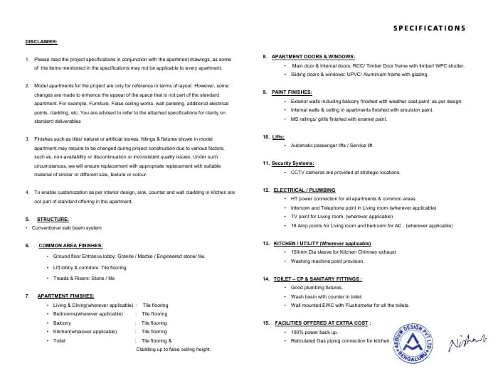 Sattva Vasanta Cove: Brochure, page 7 (filed with Karnataka RERA)