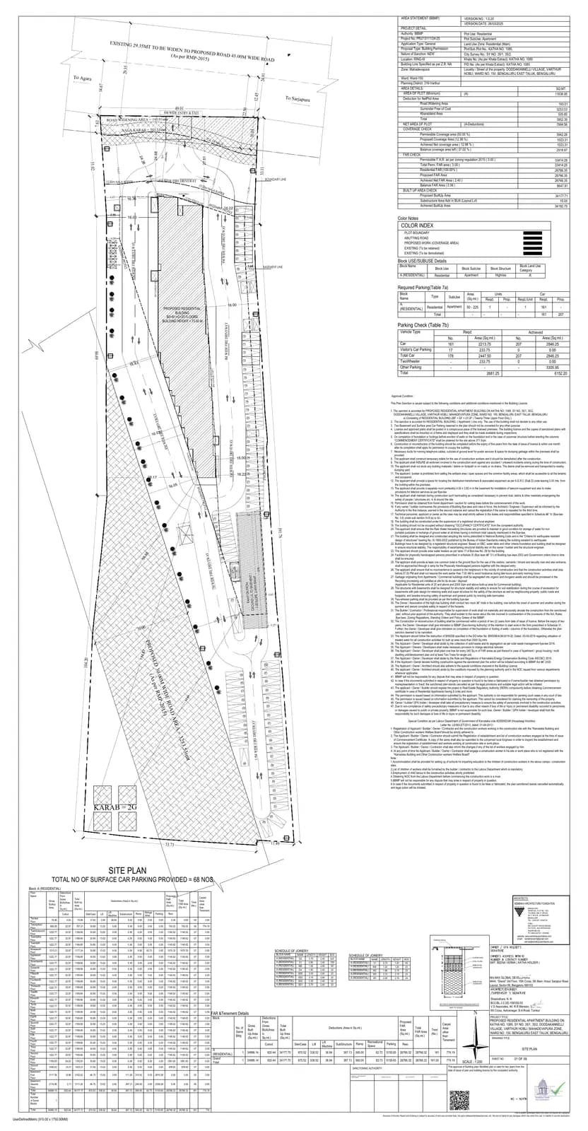 Satori Residence By Genurise: Approved Building Plan, page 1 (filed with Karnataka RERA)