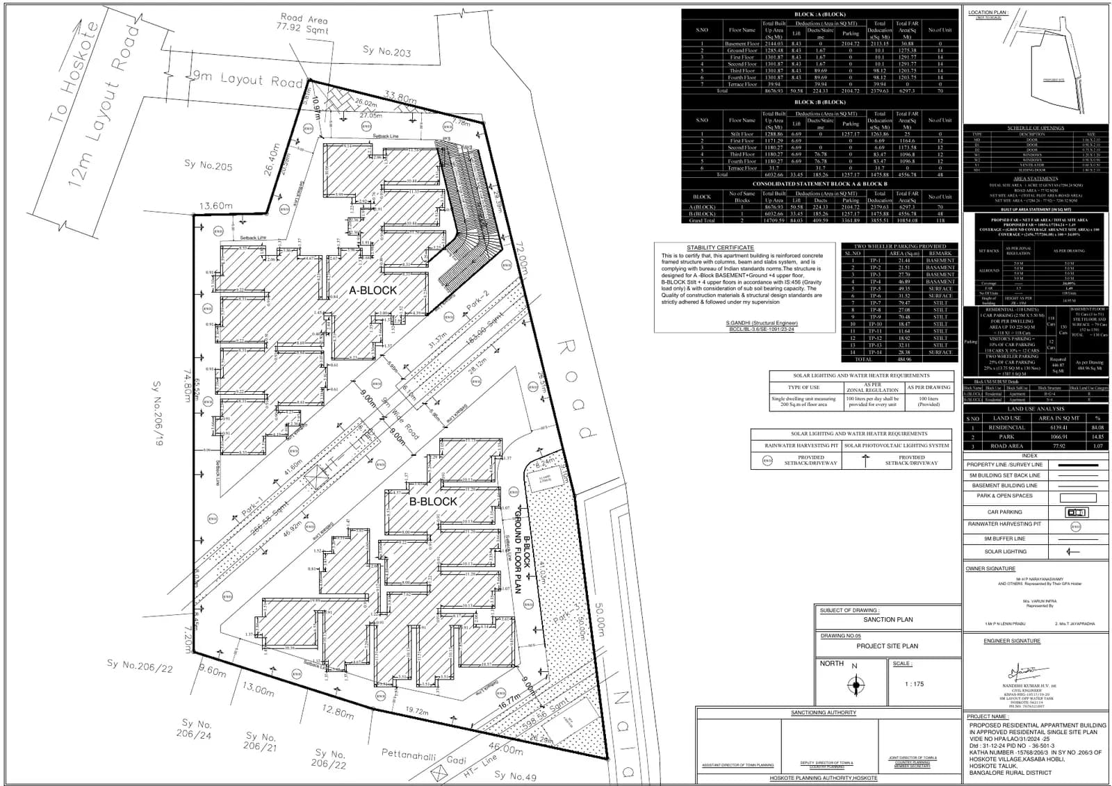 Urban Greens: Approved Building Plan, page 1 (filed with Karnataka RERA)