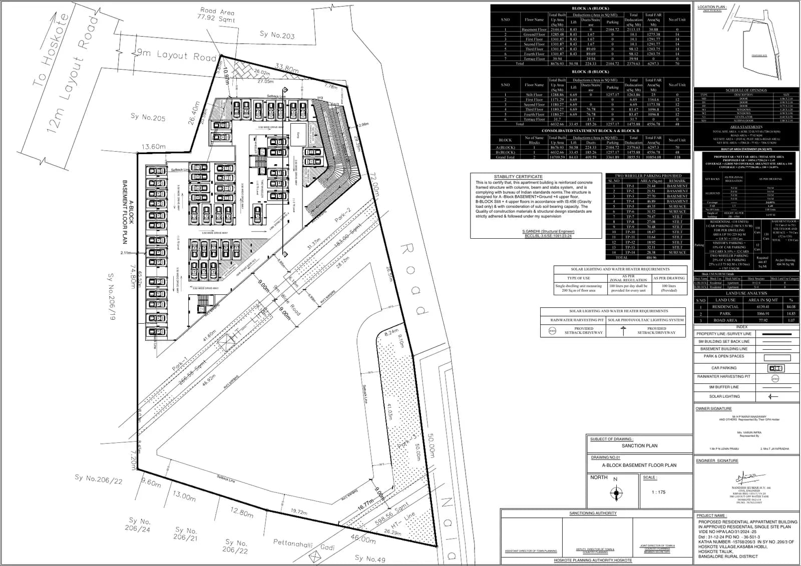 Urban Greens: 1 A Block basement floor plan.pdf, page 1 (filed with Karnataka RERA)
