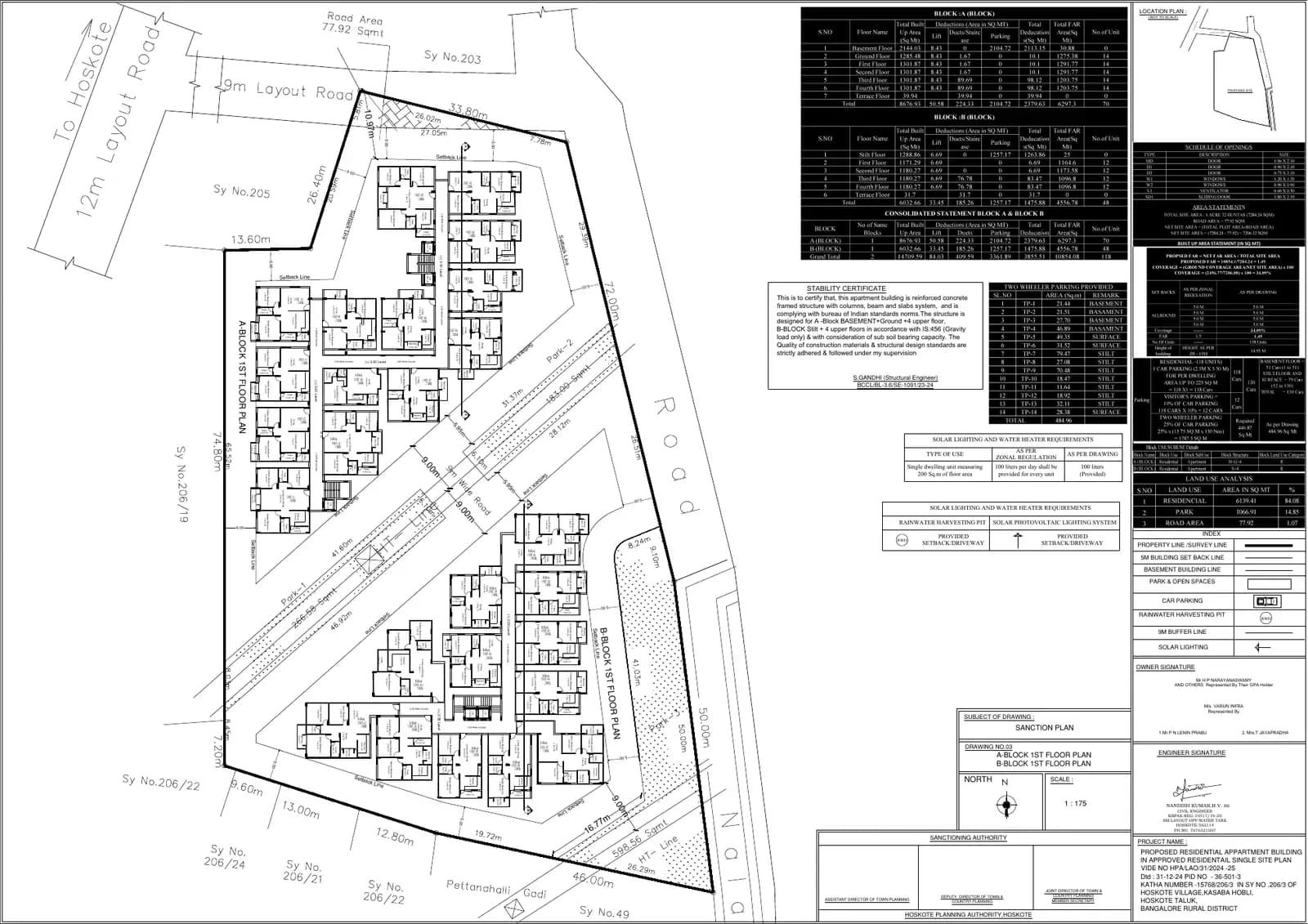 Urban Greens: 3 A Block and B Block 1st floor Plan.pdf, page 1 (filed with Karnataka RERA)
