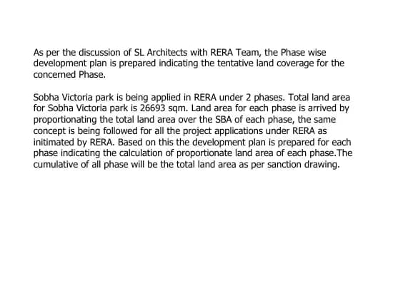 Sobha Victoria park: SVP ph1 Demarcation for plot area (filed with Karnataka RERA)