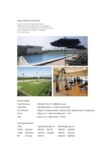 Sobha Victoria park: Brochure, page 2 (filed with Karnataka RERA)