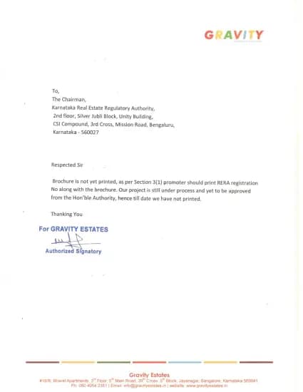 Gravity Aranya: Brochure (filed with Karnataka RERA)